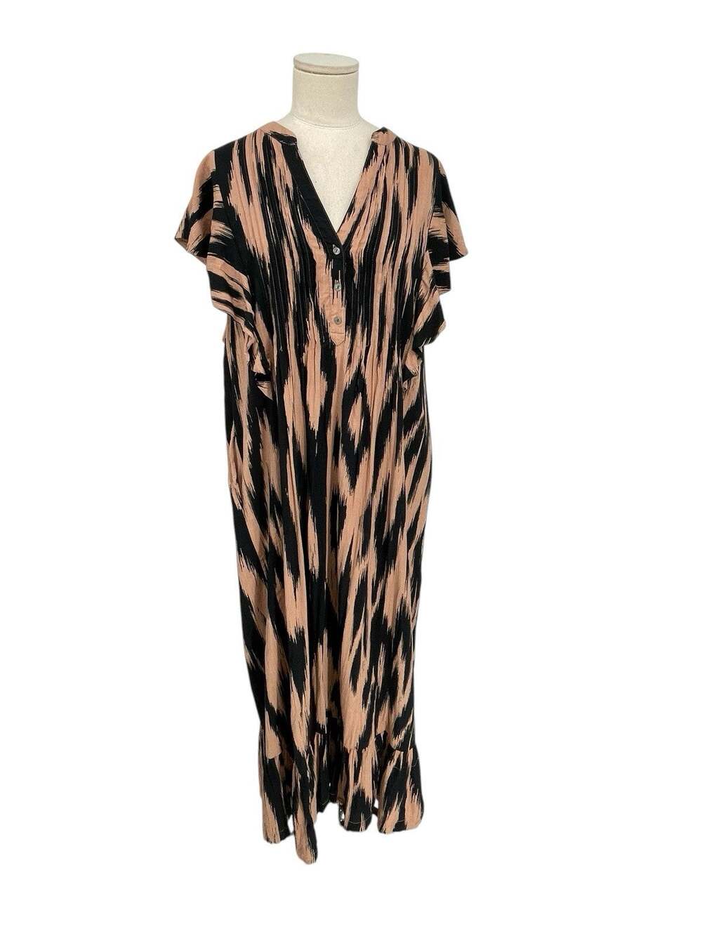 Anthropologie Maeve The Cassandra Maxi Dress Ikat Flutter Sleeves Ruffled Size S